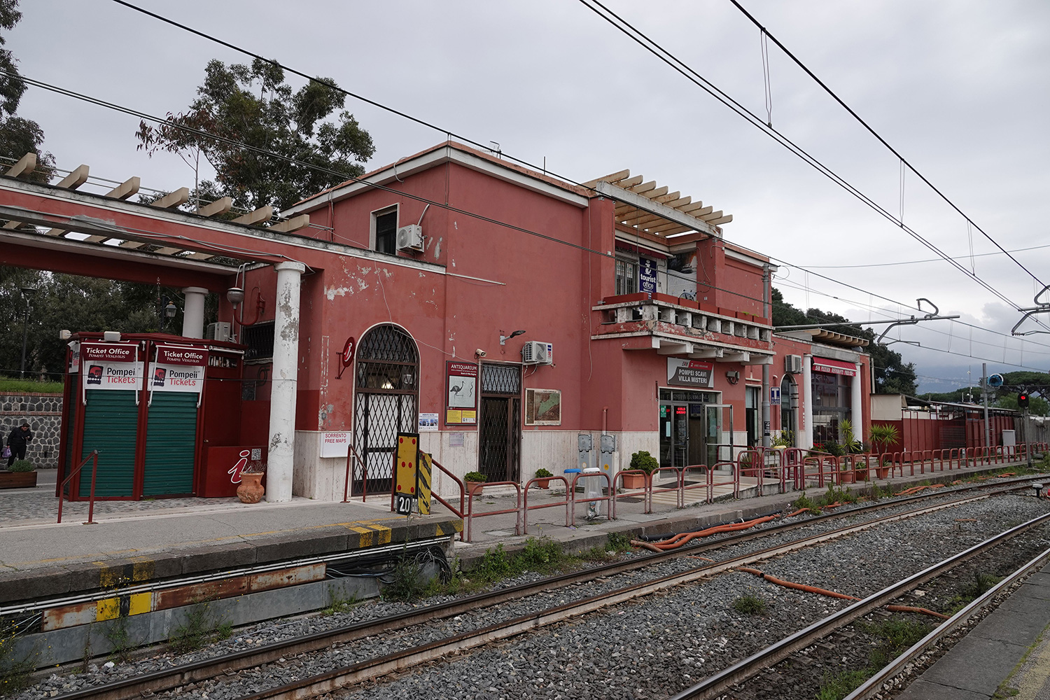 Pompei ScaviβVilla dei Misteri railway station beside the Circumvesuviana tracks in Pompeii.
