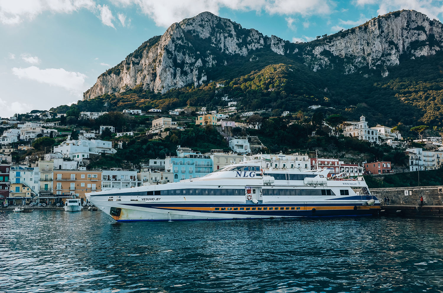 NLG Vesuvio Jet ferry at Marina Grande port in Capri, Italy.