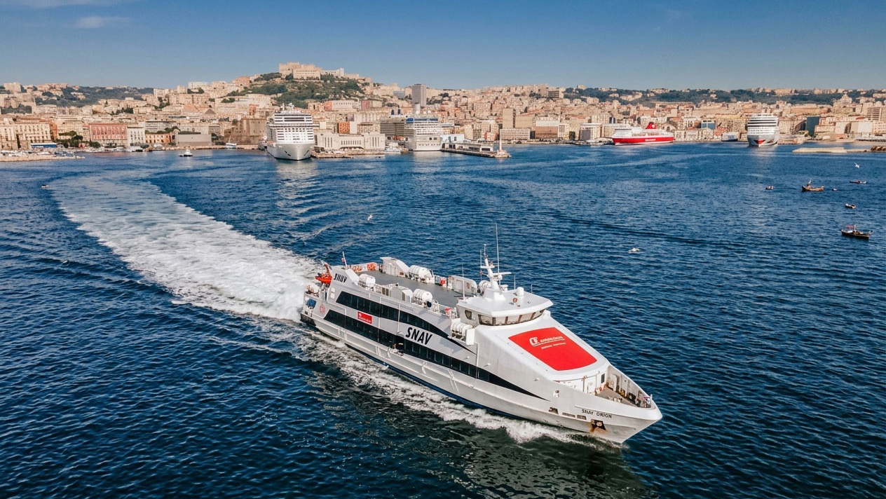 Passenger ferry leaving Naples harbour for the Amalfi Coast.