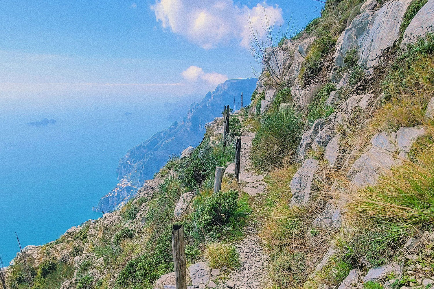 Exposed lower Path of the Gods trail above the Amalfi Coast