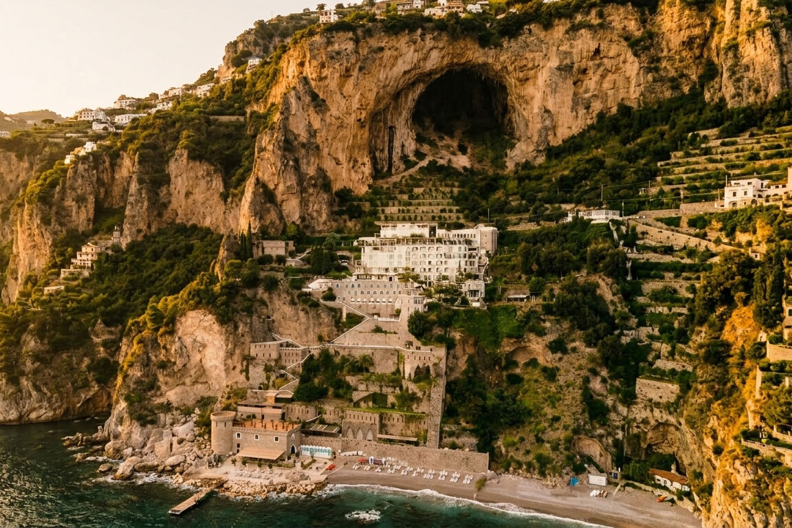Borgo Santandrea hotel and private pebble beach on the Amalfi Coast